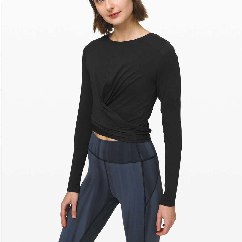 Lululemon Black Long Sleeve Time to Restore Top (Size 10)